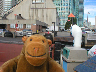 Mr Monkey leaving the Toronto Island Ferry Terminal by ferry