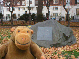 Mr Monkey in front of the conscientious objector's stone