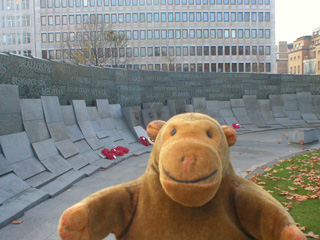 Mr Monkey in front of the Australian War Memorial