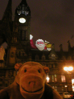 Mr Monkey looking up at the Town Hall