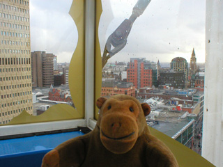 Mr Monkey looking towards Manchester Town Hall