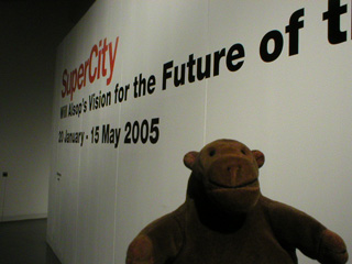 Mr Monkey heading for the entrance to the SuperCity exhibition