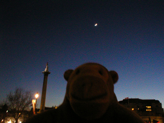 Mr Monkey looking at the moon in Trafalgar Square