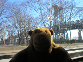 Mr Monkey driving towards the Williamsburg bridge