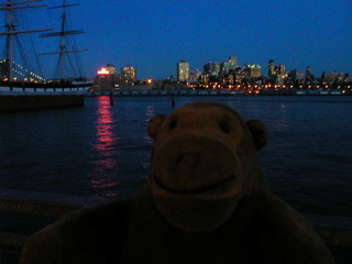 Mr Monkey looking across the East River at dusk