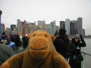 Mr Monkey looking at Manhattan from the ferry
