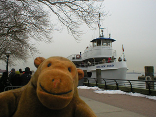 Mr Monkey in front of the Miss New Jersey ferry