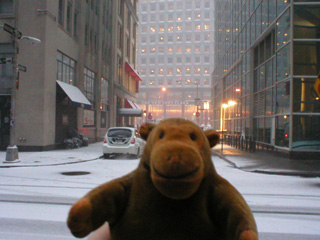 Mr Monkey on another snowy street