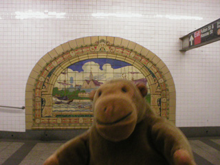 Mr Monkey looking for the exit from the Nassau Broadway Fulton subway station