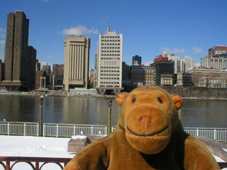 Mr Monkey looking at the Upper East Side from Roosevelt Island