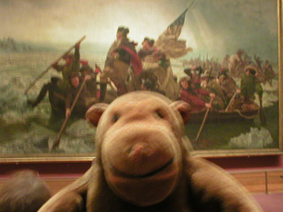 Mr Monkey in front Washington Crossing the Delaware