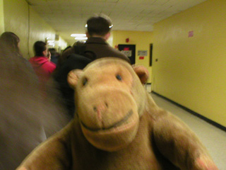 Mr Monkey in line downstairs