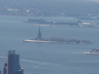 Close up of the Statue of Liberty from the Empire State Building