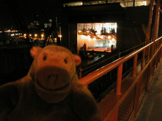 Mr Monkey on a ferry leaving Manhattan