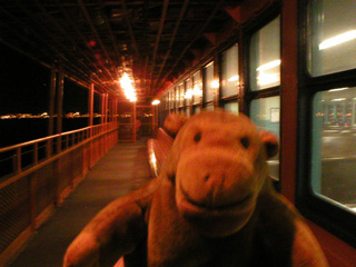 Mr Monkey on a deck of the Staten Island ferry