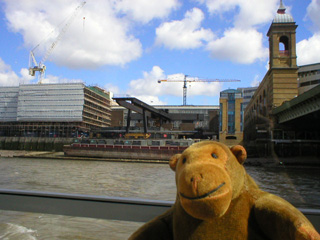 Mr Monkey looking at the container depot next to Cannon Street station