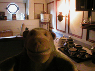 Mr Monkey looking at the officers' galley