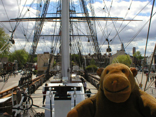 Mr Monkey looking along the main deck from the forecastle