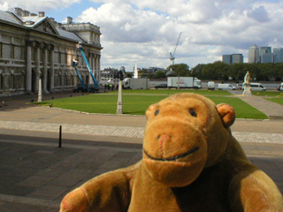 Mr Monkey watching a lighting crew at the Naval College