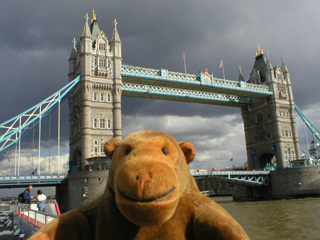 Mr Monkey looking back at Tower Bridge