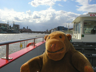 Mr Monkey looking upriver to HMS Belfast