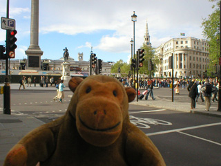 Mr Monkey approaching Trafalgar Square