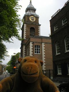 Mr Monkey loking at St John's Church