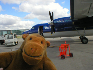 Mr Monkey boarding his plane