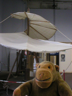 Mr Monkey examining Leonardo da Vinci's helicopter