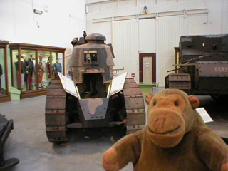 Mr Monkey in front of a Renault FT17 and a Whippet tank