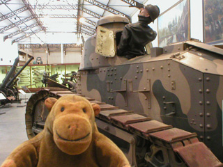Mr Monkey beside the Renault FT17 tank