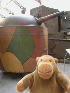Mr Monkey looking at a wheeled turret