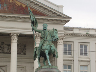 The statue of Godefroid de Bouillion outside the Royal Palace