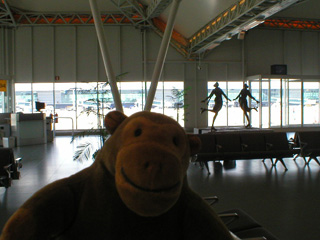 Mr Monkey in the departure lounge at Brussels airport