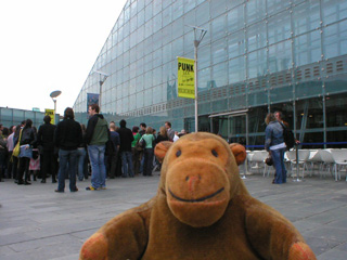 Mr Monkey looking at the queue outside Urbis