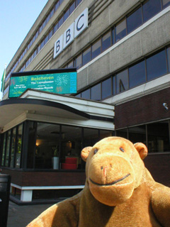 Mr Monkey outside the BBC on Oxford Road