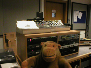 Mr Monkey inspecting the Studio 2 equipment