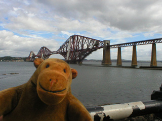 Mr Monkey looking at the Forth Rail Bridge