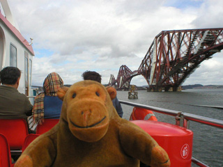 Mr Monkey approaching the Forth Rail Bridge