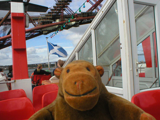 Mr Monkey looking back at the Forth Rail Bridge