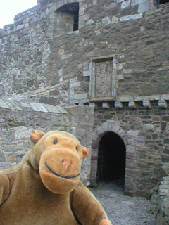 Mr Monkey approaching the entrance to Blackness Castle