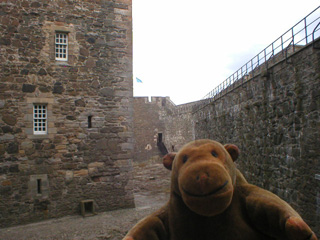 Mr Monkey in the courtyard of Blackness Castle
