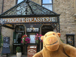 Mr Monkey outside the Harrogate Brasserie