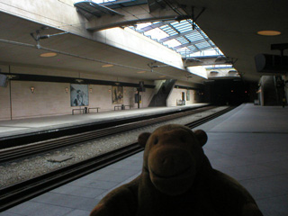 Mr Monkey looking at an empty platform