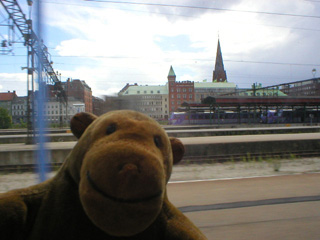 Mr Monkey arriving at Malmo station