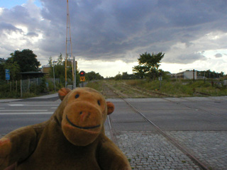 Mr Monkey on an abandoned railway crossing