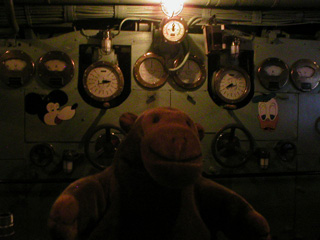 Mr Monkey looking the engine control panel