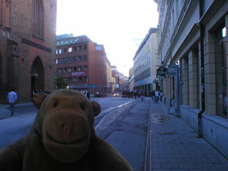 Mr Monkey looking towards St Peter's church