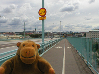 Mr Monkey on a large bridge