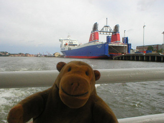 Mr Monkey looking at the Stena ferry terminal